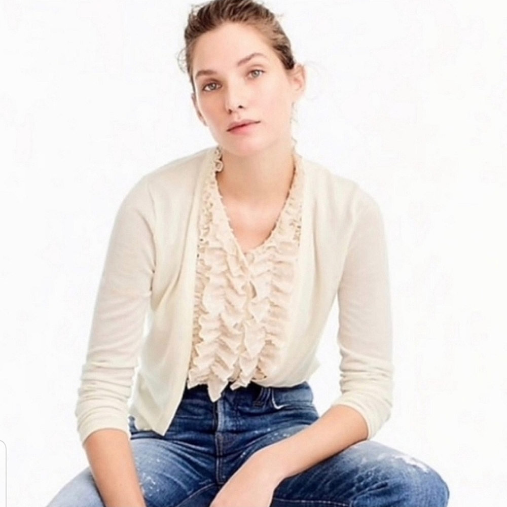 J Crew Cardigan with Ruffle Blouse Front